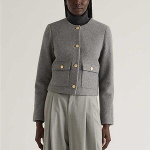 Quince Collarless Wool Fall Button Circle Neck Jacket